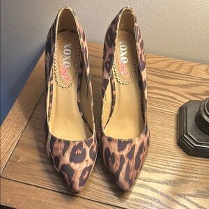 XOXO Brown High Heels with Leopard Print